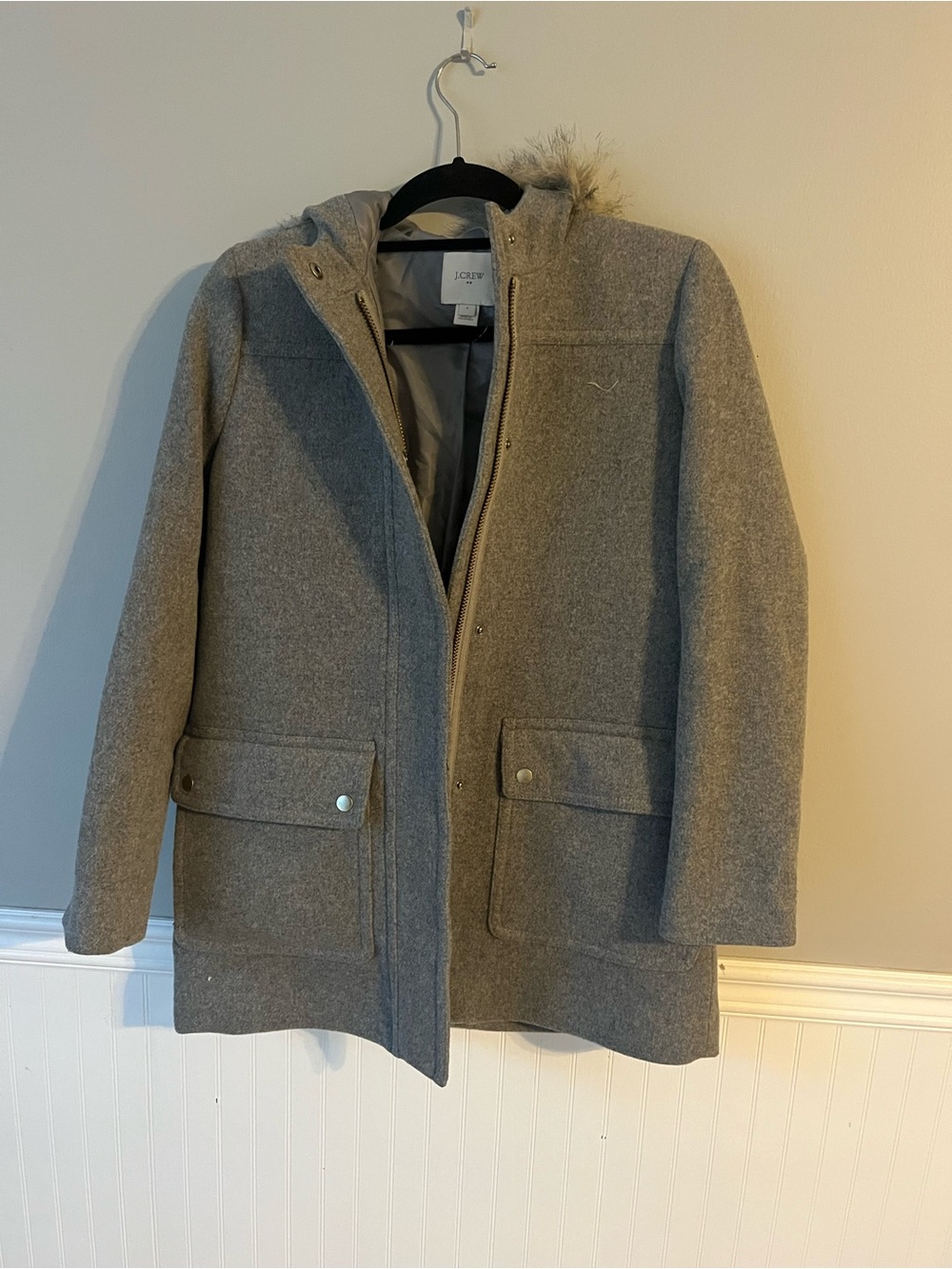 J. Crew Gray Wool-Blend Hooded Pea Coat